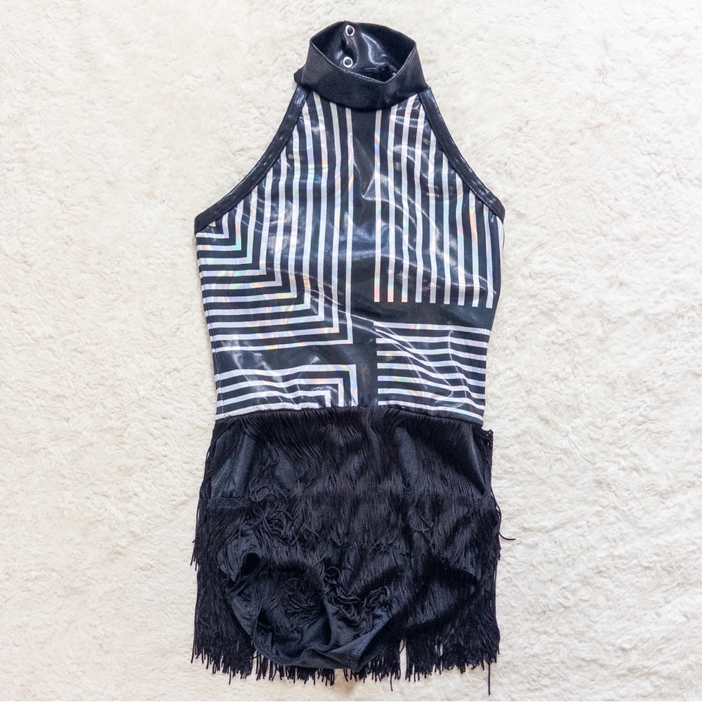Black and White Geometric Halter Dress